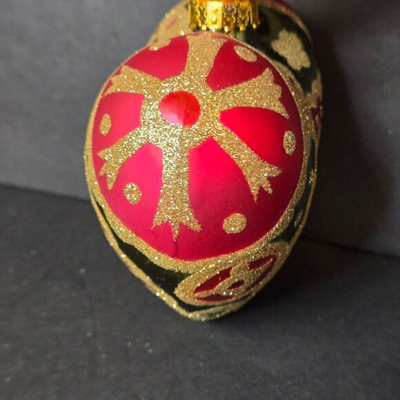 Vintage Red And Gold Glitter Heart Ornament Hand Decorated 5 Inch Christmas - Picture 2 of 11